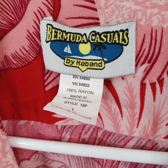 Bermuda Casuals by Haband Mens Large Red And Pink Rayon Button Up Hawaiian Shirt - Picture 3 of 6